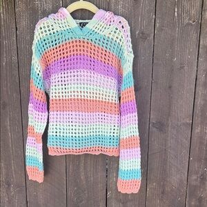 Crochet Knit Hooded Sweater